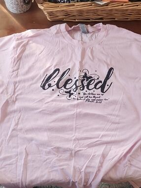 Gildan Light Pink Kids Tee with 'blessed' Script Graphic